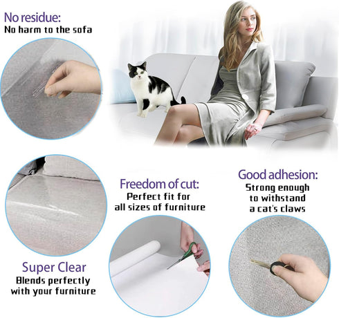 Furniture Cat Scratch Protector - 12 Pcs Clear Self-Adhesive Couch Protectors, Furniture Protectors with 52 Twist Pins