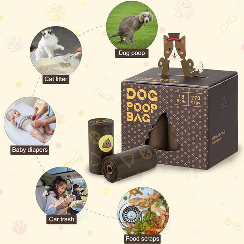 270 Count 18 DBFAIRY Dog Poop Bags, Pet Waste Bags Strong Thick, Leak Proof and Portable Poop Bags Refill Rolls