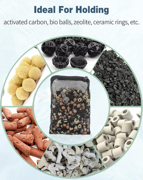 Pawfly 8 Pack Fine Mesh Aquarium Filter Media Bags, Plastic Zipper Mesh Bag for Activated Carbon, Bio Filter Balls