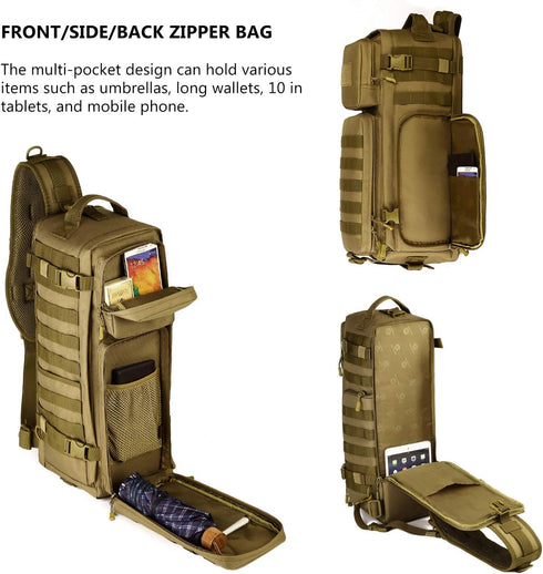 Pack Protector Plus Tactical Sling Bag Military MOLLE Crossbody (Patch Included)