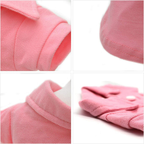 lovelonglong Basic Dog Polo Shirts – Premium Cotton T-Shirts for Large Medium Small Dogs, Pink XS, Two-Button Collar