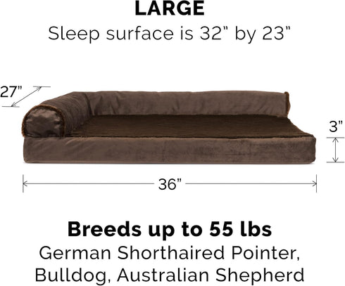 Furhaven Orthopedic Dog Bed for Large/Medium Dogs, L Shaped Chaise with Removable Bolsters - Sable Brown, Large