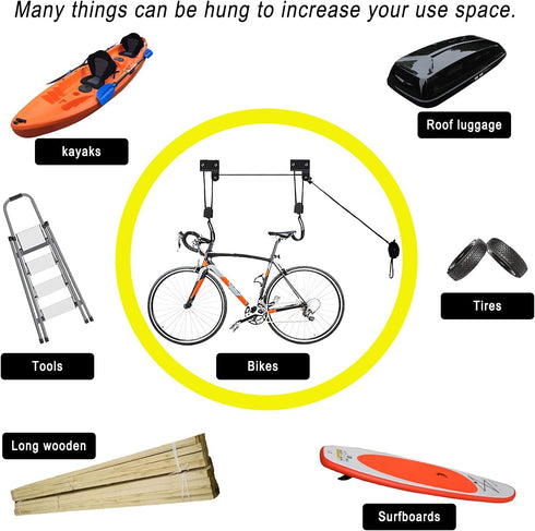 LIBOSULV Kayak Hoist Lift Systems - Garage Storage for Kayaks, Canoes, Surfboards, Bikes
