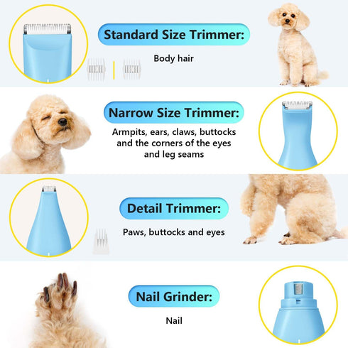 4 1 Trimmer Set SUPRENT Dog Grooming Kit, in Quiet Pet Clippers for Grooming Supplies, Cordless Cat Paw Dog Nail