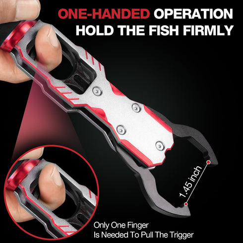 11" 40lbs 360 Ghosthorn Aluminum Alloy Fish Lip Gripper with Scale - Saltwater Fishing Grabber Tool, Swivel Non-Slip