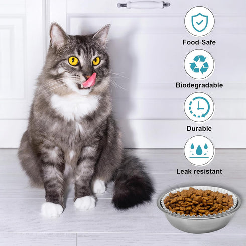 300PCS Disposable Cat Food Bowls & 2PCS Stainless Steel Bowls, Small Paper Plates for Cat Dog Feeding