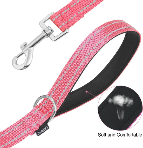 Reflective Nylon Dog Leash for Walking, Strong Leash with Padded Handle for Medium and Large Dogs, 6 FT, Hot Pink