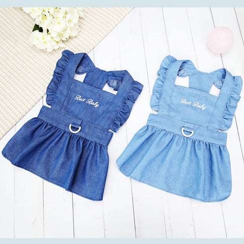 Dog Dress: Puppy Luxury Skirt, Princess Dresses for Small Dog Girls, Wedding Evening Tutu Denim Skirt, Navy Blue XL