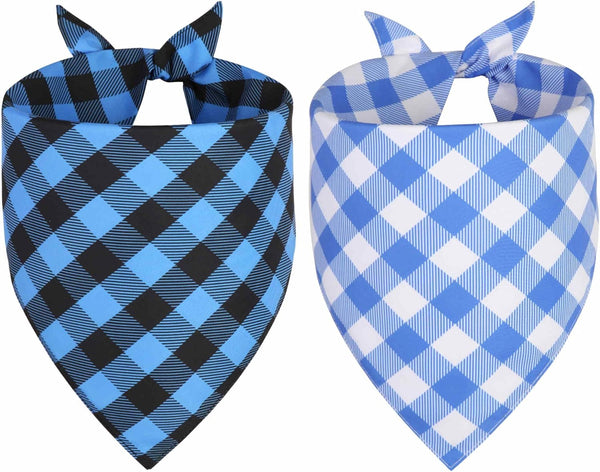 QUQULE Dog Bandana Boy Large 2PCS, Blue Summer Spring Scarf, Durable Triangle Reversible