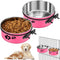2 Pack Mountable Stainless Steel Kennel Bowls for Dogs, No Spill Hanging Water Bowls with Clamp Holder (Hot Pink)