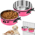 2 Pack Mountable Stainless Steel Kennel Bowls for Dogs, No Spill Hanging Water Bowls with Clamp Holder (Hot Pink)