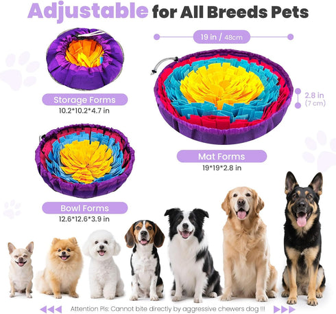 19*19 inch PETCARE Snuffle Mat for Dogs Adjustable Slow Feeder Bowl Interactive Enrichment Puzzle Toys for Small Medium