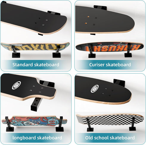 Skateboard Wall Mount, Longboard Shelves for Deck Display and Decor, Floating Storage Rack Mount on Wall - 4 Pack