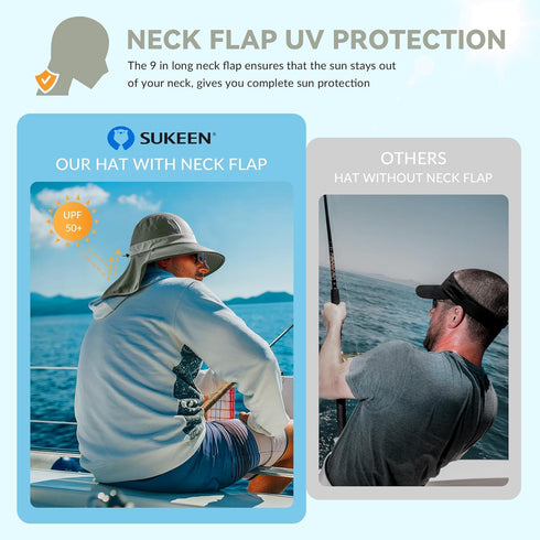 Sukeen Cooling Sun Hat for Men and Women, UPF50+ Wide Brim Fishing Hat with Neck Flap, Adjustable Bucket Hat