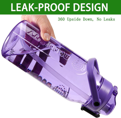 Motivational Half Gallon/64oz Water Bottle - Leak-Proof Tritan Jug with Straw & Time Marker for Fitness