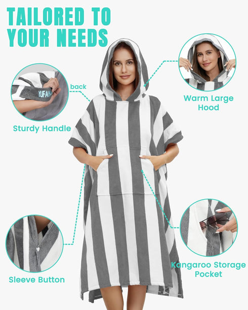 Men Women Hooded Towel Changing Wearable Cloth Swimsuit Bikini Coverup Dry Robe Bathing Swim Parka Jacket Suit Dress