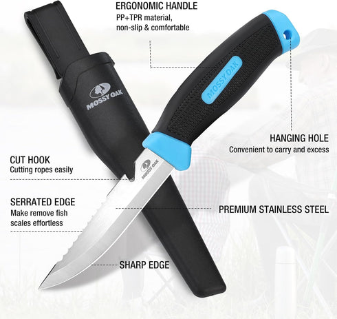Mossy Oak Fishing Knife & Bait Knife, 4" Fillet Knife with Protective Sheath, Razor Sharp Stainless Steel Blade