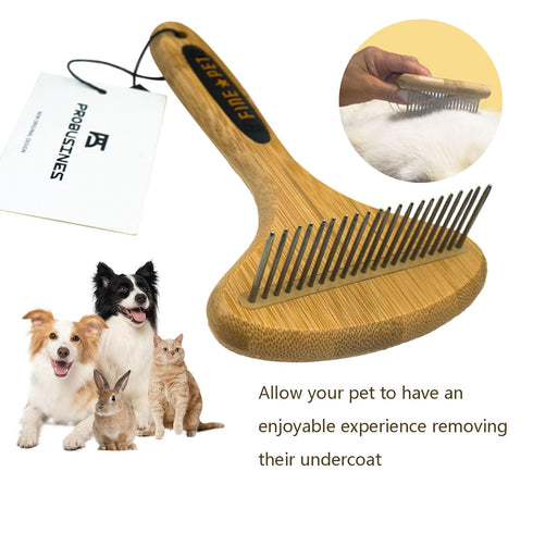 PROBUSINES Bamboo Pet Brush, Dog Dehairing Rake for Knot Detangling, Long-Haired Pet Breed Undercoat Rake for Shedding