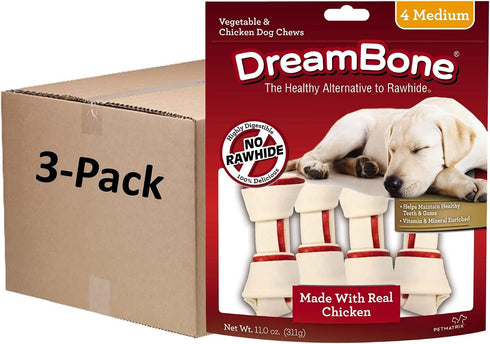 Dreambone Vegetable & Chicken Dog Chews, 4-Count, Rawhide Free, Medium (3 Pack)