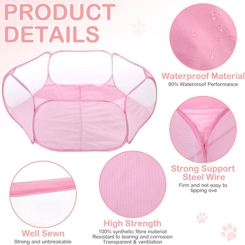 VitalCozy Hamster Playpen with Mat Small Animal Cage Tent Breathable Transparent Guinea Pig Playpen Waterproof Portable