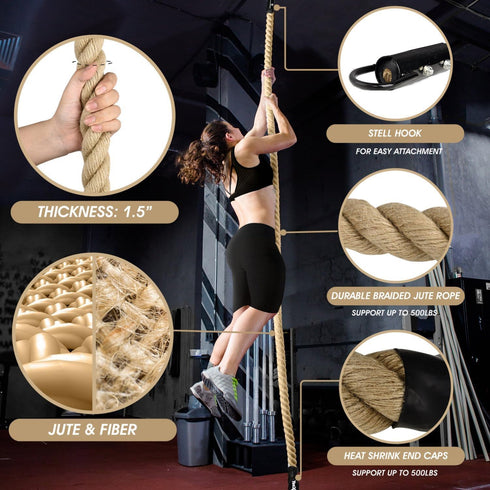 Yes4All Gym Climbing Rope for Fitness & Strength Training, Home Workouts & Climbing Exercises