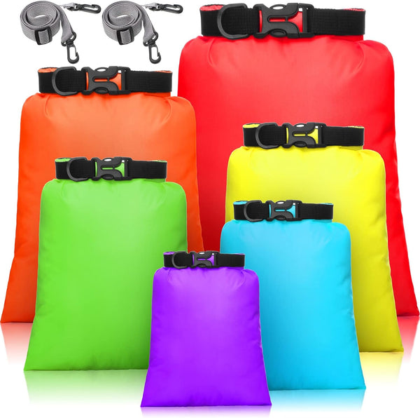 Waterproof Dry Bag Set, 15L+8L+5L+4L+3L+2L Lightweight Sacks with Long Adjustable Shoulder Strap for Kayaking, Rafting,