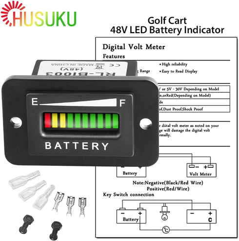 HUSUKU 48V LED Battery Indicator, 48 Volt Battery Meter, Digital Voltmeter for Golf Cart Club Car EZGO Yamaha