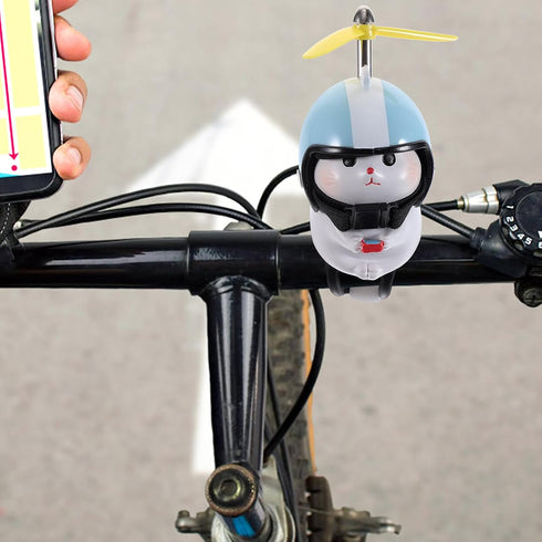 PRETYZOOM Cat Bike Bells, Bicycle Handlebars Mount Cat Doll with Propeller Helmet, Bicycle Decoration Accessories