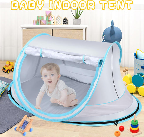 50+ Baby Beach Tent,Large Pop Up Beach Tent Sun Shade for Beach,Portable Baby Travel Tent with Mosquito Net,Indoor Baby