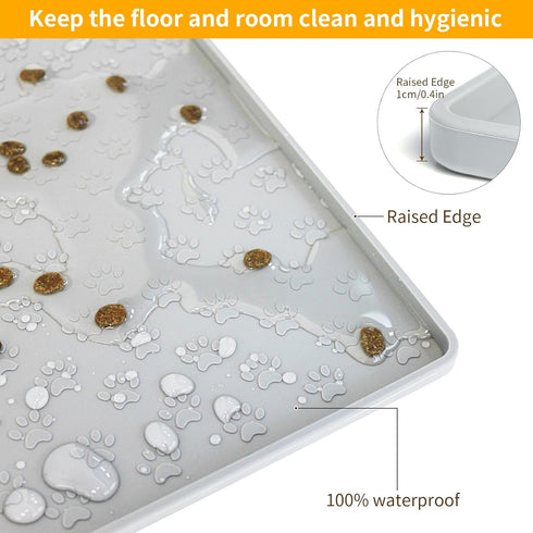 Ptlom Anti-Slip Dog Food Mat, Waterproof High-Lips Dog Feeding Mat for Food and Water, Silicone Tray
