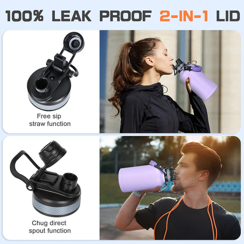 Insulated Water Bottle 64 oz, Half Gallon Cold Jug, BPA Free Stainless Steel with Straw/Chug 2-in-1 Lid