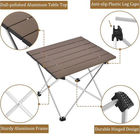 Grope Portable Camping Table with Aluminum Table Top, Folding Beach Table Easy to Carry, Prefect for Outdoor, Picnic
