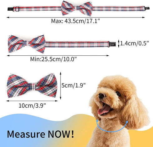 Segarty Dog Bow Tie, 6 PCS Holiday Collar Bulk for Pet Festival Party, Cute Plaid Patterned Neck Wear