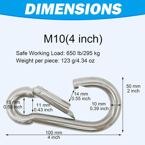 Outmate 316 Hammocks, Marine Grade Stainless Steel Carabiners Heavy Duty, Durable & Rust-Free Clips for Gym, Swing, Dog