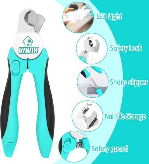 2 in 1 Dog Nail Trimmers with LED Light - Dog Comb, Nail Clippers with Quick Sensor & Safety Guard for Grooming