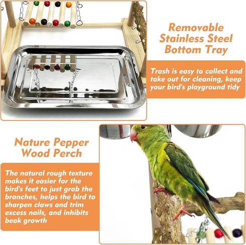 kathson Parrot Play Stand Parakeet Playground Bird Jungle Gym Wood Conure Playstand Hanging Chewing Toys with Feeder