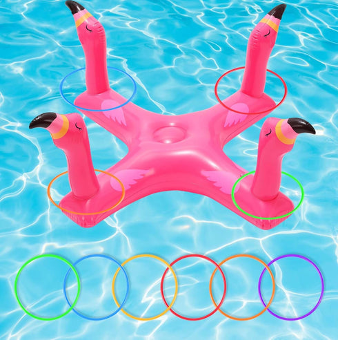 Voiiake Pool Floats Toys Games Set, Inflatable Cross Ring Toss Game Toy with 6pcs Rings for Family, Kids, Adults,