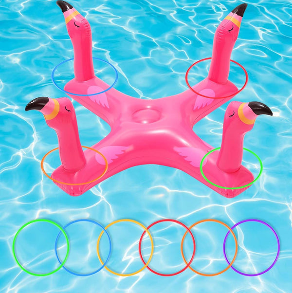 Voiiake Pool Floats Toys Games Set, Inflatable Cross Ring Toss Game Toy with 6pcs Rings for Family, Kids, Adults,