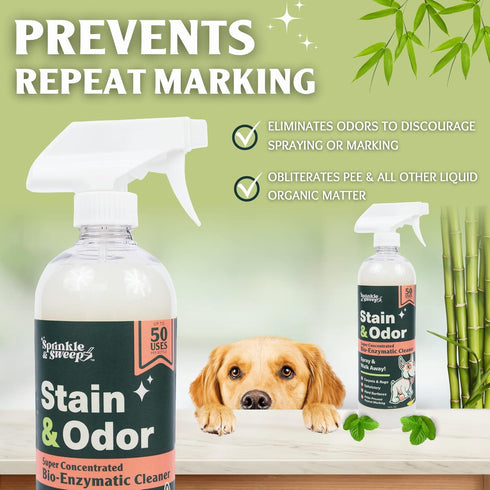 Sprinkle & Sweep Pet Odor Eliminator for Strong Odor of Cat and Dog Urine - Pet Stain and Odor Remover for Carpets - Multipurpose Enzymatic Pet Odor Eliminator for Home Cleaning Solution (24oz)