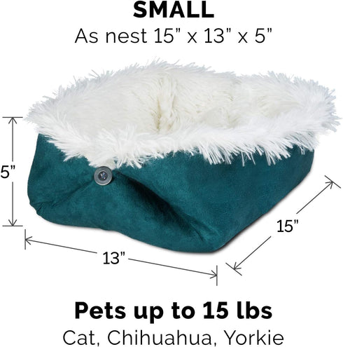 Furhaven Self-Warming Cat Bed for Indoor Cats, 4-Beds-in-1, Washable Plush Faux Fur Cuddler, Small, Spruce