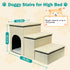 Fhiny 3-Steps Foldable Dog Stairs with Storage, Non-Slip Puppy Steps for High Bed & Couch, Khaki, Holds 160 lbs