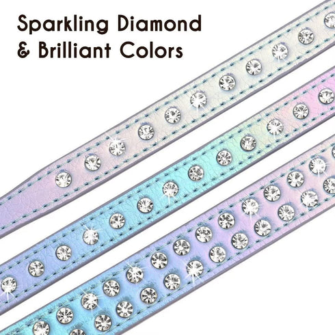 Beirui Bling Rhinestone Dog Collar, Cute Bedazzled PU Leather Collar with Sparkling Crystals for Small Medium Dogs