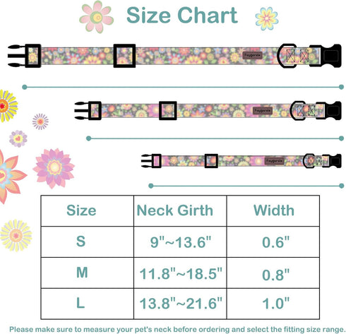 Faygarsle Floral Dog Collar, Soft Fancy Pet Collar with Flower Design for Small Medium Large Dogs, Ideal Black