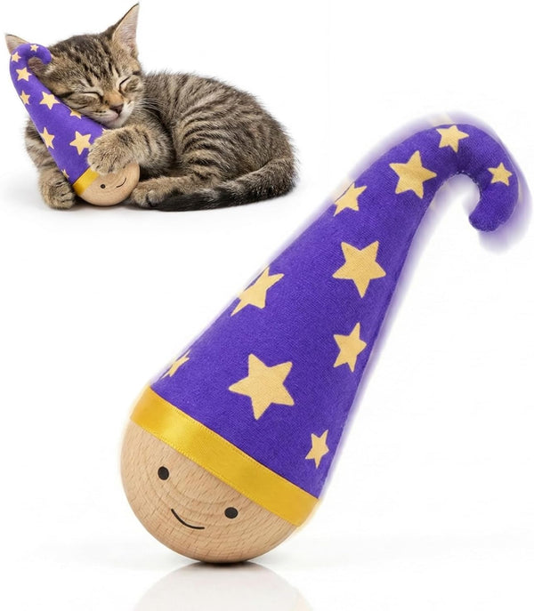Lulu's world Wooden Interactive Cat Toy with Catnip - Nienie Tumbler Wobble Toy for