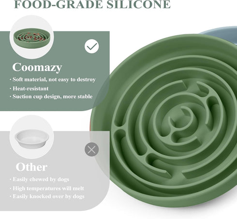 Coomazy Silicone Slow Feeder Dog Bowls with Suction Cups, Non-Slip Design for All Breed Dogs, Avocado Green