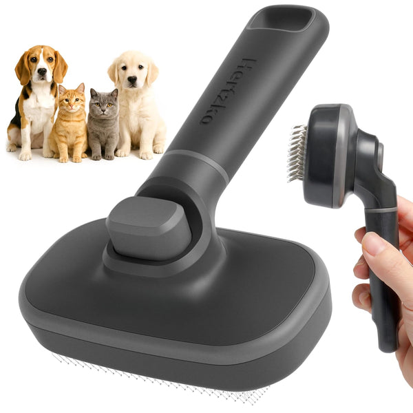 Hertzko Grooming Tool for Cats & Dogs – Self Cleaning Slicker Brush, Retractable Bristles, Easy-Clean Deshedding Brush
