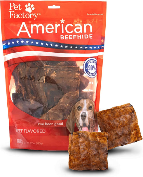 Pet Factory American Beefhide Chips Dog Chew Treats, Beef Flavor, 22 oz