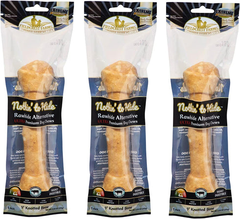 Fieldcrest Farms 9'' Natural Rawhide Alternative Knotted Bone for Dogs - 3 Count - Premium Digestible Chews