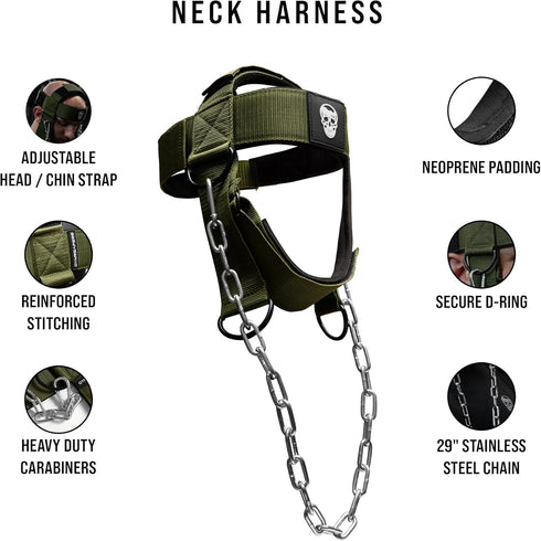 Gymreapers Neck Harness for Neck Strength, Reduce Pain - Neck Trainer with 29” Heavy Duty Chain & Adjustable Strap