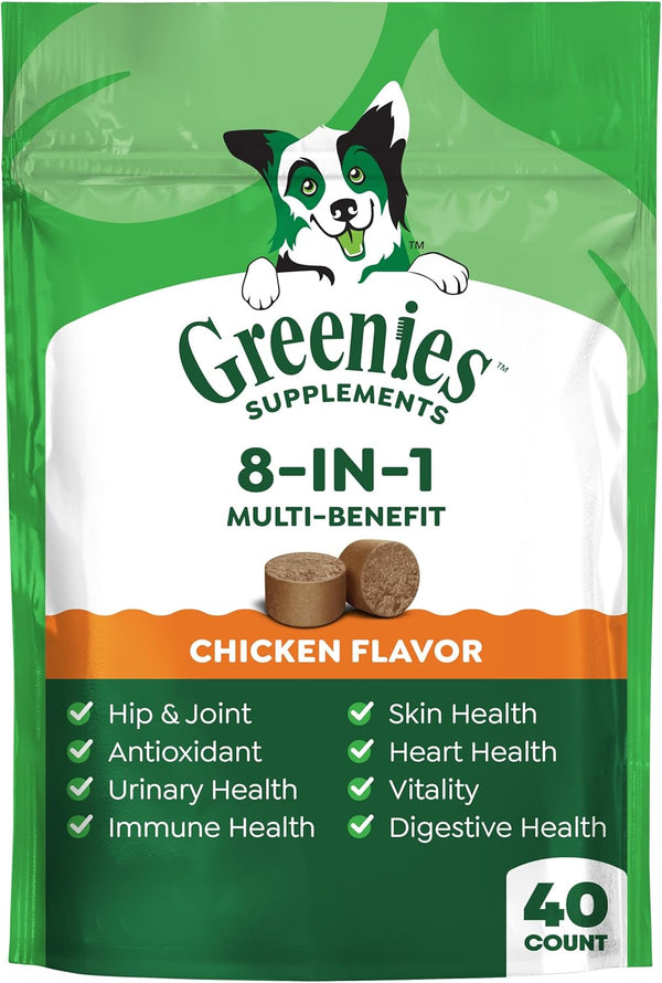 Greenies Dog Supplements 8-in-1 Multi-Benefit Dog Vitamins and Supplements Chicken Flavor, 7.76